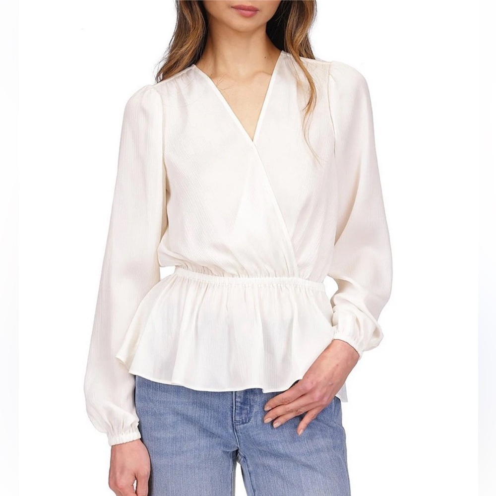 Michael Kors Long Sleeve Peplum Top in Bone size Small NWT